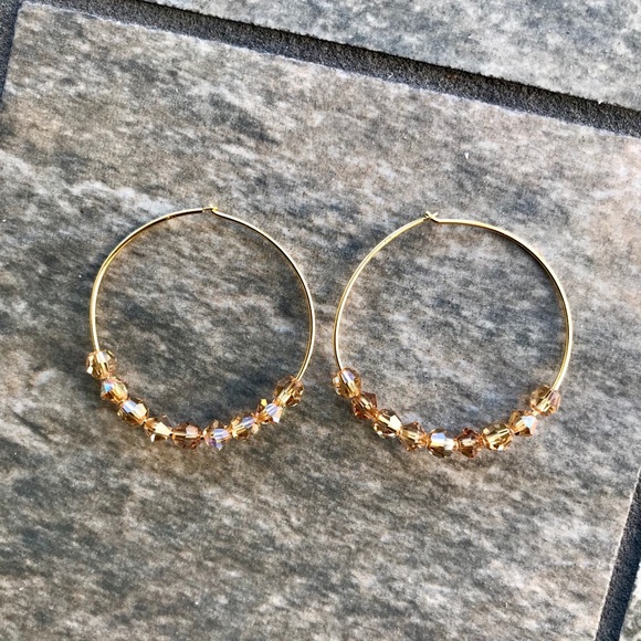 🌻Vermeil Gold hoop earrings Swarovski🌻 - Picture 2 of 3
